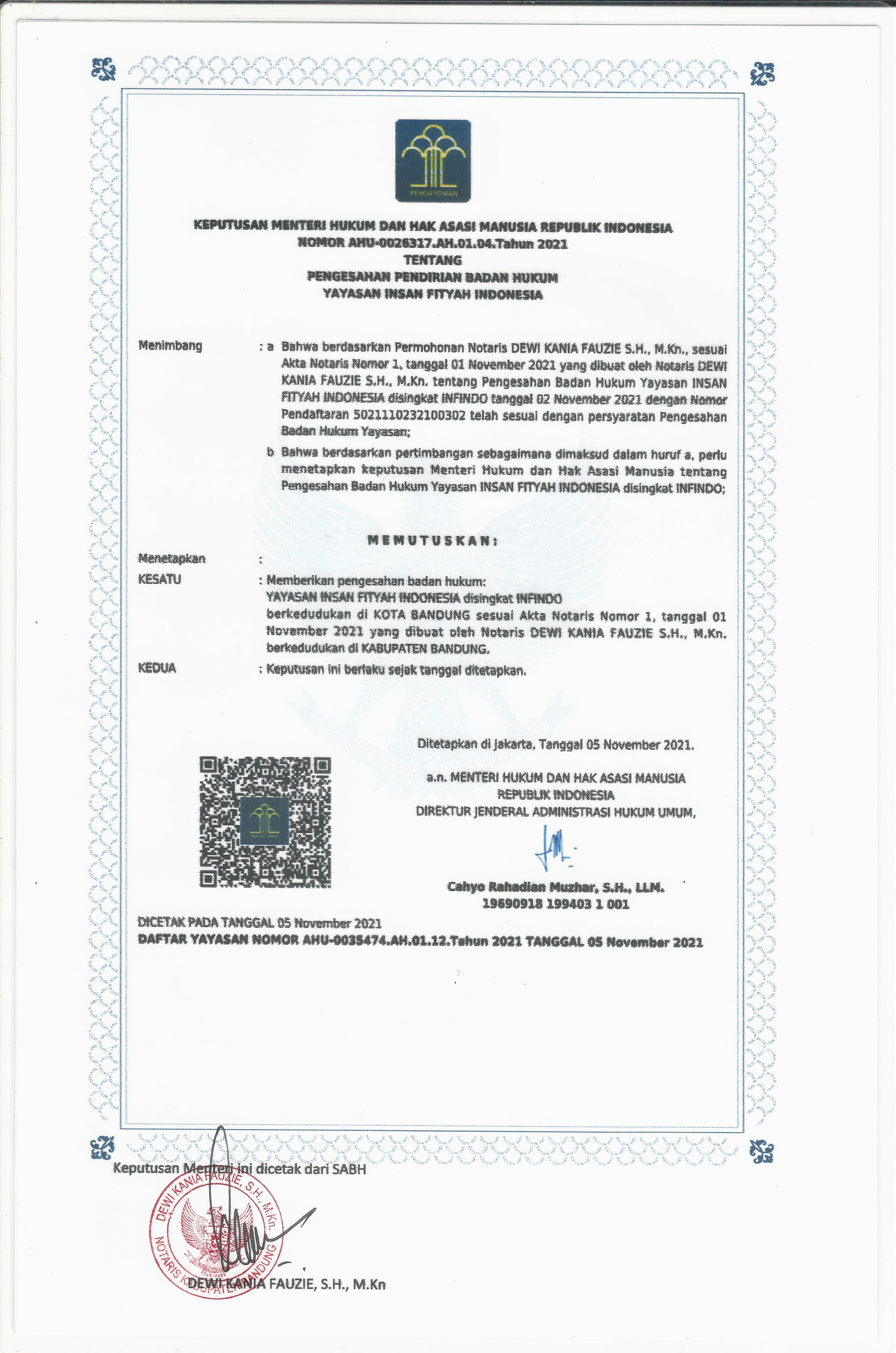 Dokumen Legal Yayasan Insan Fityah Indonesia